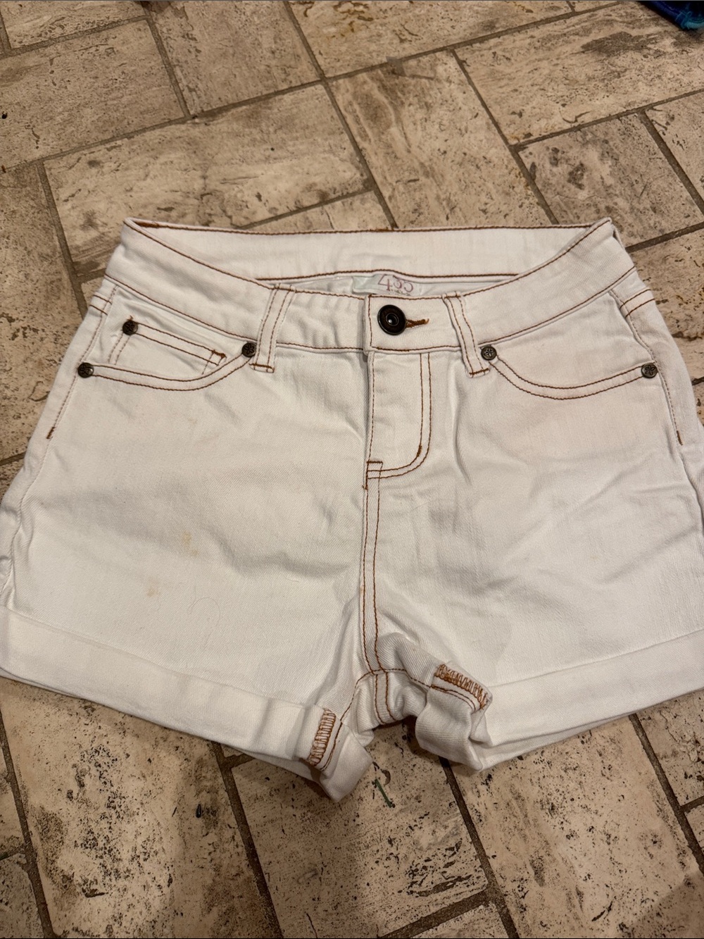 Matilda Jane White Denim Shorts with Brown Contrast Stitching